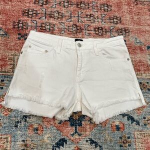 Just Black White Frayed Hem Denim Shorts
